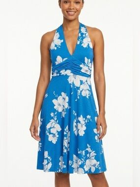 HUHOT Blue Floral Halter Midi Dress NWT Size M